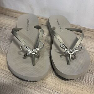 Vionic Woman's 11‎ Thong Jelly Strap Gray Sandal Silvertone Bow Orthopedic